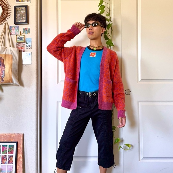 Oversized Fuzzy Pink and Orange Cardigan - Picture 1 of 8